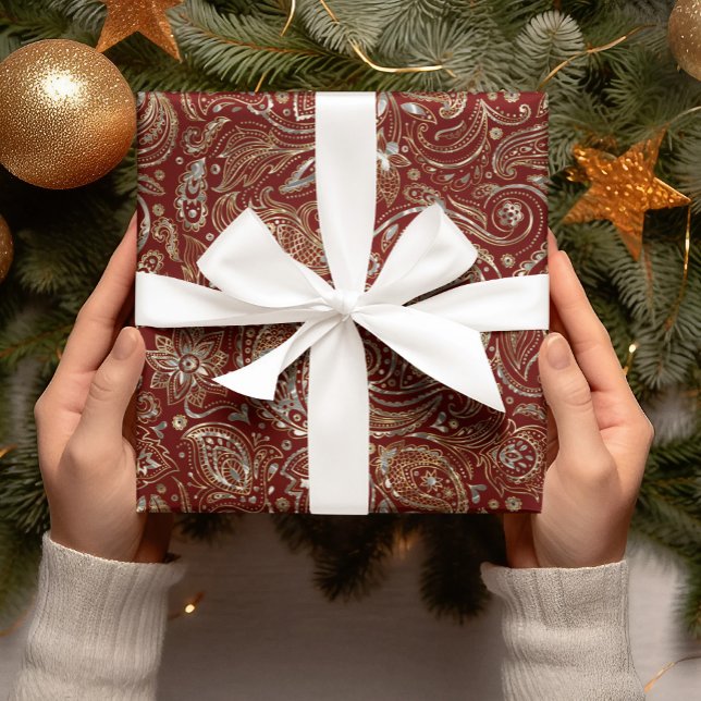 Mörk Red & Guld Blommigt Paisley Presentpapper (Skapare uppladdad)