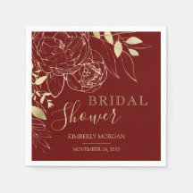 Mörk Red & Guld Modern Blommigt Möhippa Napkin