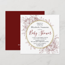 Mörk Red & Guld Peony Blommigt Toile Baby Shower