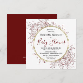 Mörk Red & Guld Peony Blommigt Toile Baby Shower Inbjudningar