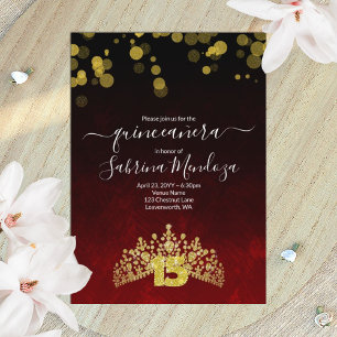 Mörk Red, Guld Tiara Quinceanera-inbjudan Inbjudningar