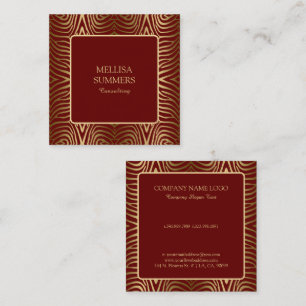Mörk Red & Guld Zebra ränder Mönster Fyrkantigt Visitkort