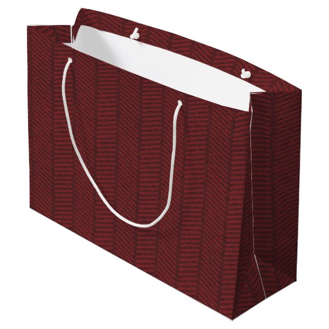 Mörk Red Herringbone Mönster Large Gift Bag (Baksidan Vinklad)