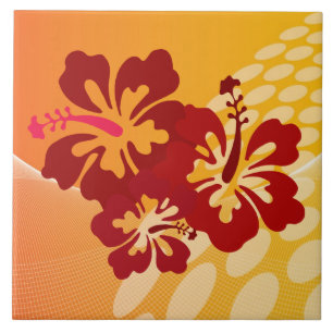 Mörk Red Hibiscus Design Kakelplatta