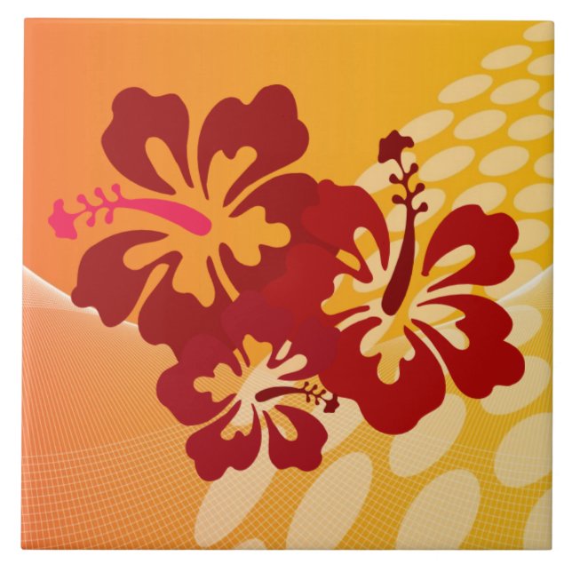 Mörk Red Hibiscus Design Kakelplatta (Framsidan)