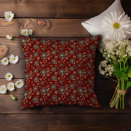 Mörk Red Home Decor med Brown Flowers Kudde