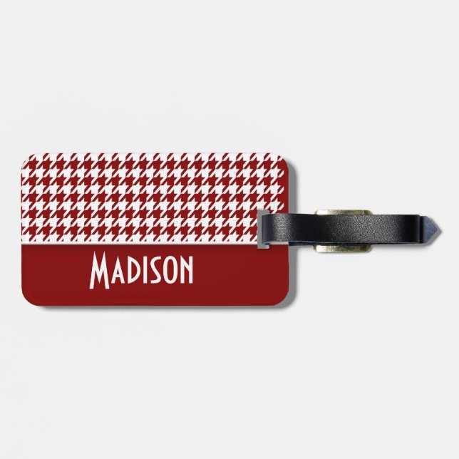 Mörk Red Houndstooth; Personlig Bagagebricka (Baksida Vågrät)