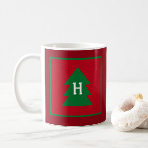 Mörk Red Julgran Anpassningsbar Initial Elegant Kaffemugg