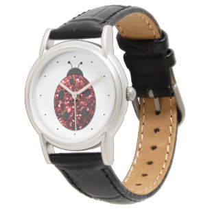 Mörk red ladybug faux glitter sparkles armbandsur