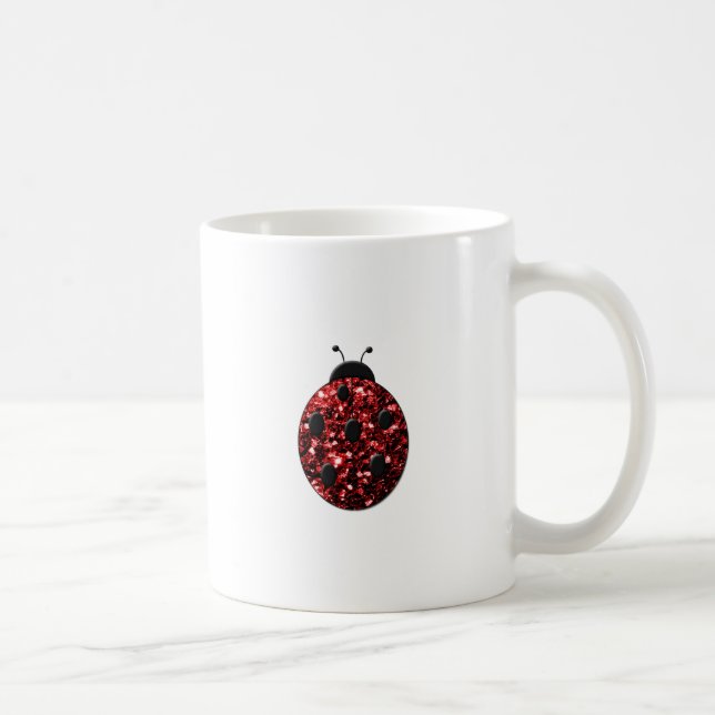Mörk red ladybug faux glitter sparkles kaffemugg (Höger)