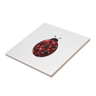 Mörk red ladybug faux glitter sparkles kakelplatta