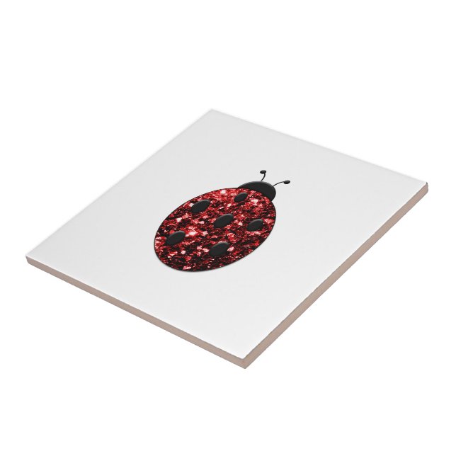 Mörk red ladybug faux glitter sparkles kakelplatta (Sidan)