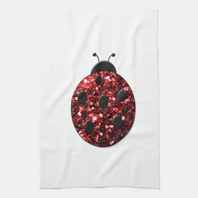 Mörk red ladybug faux glitter sparkles kökshandduk (Vertikal)