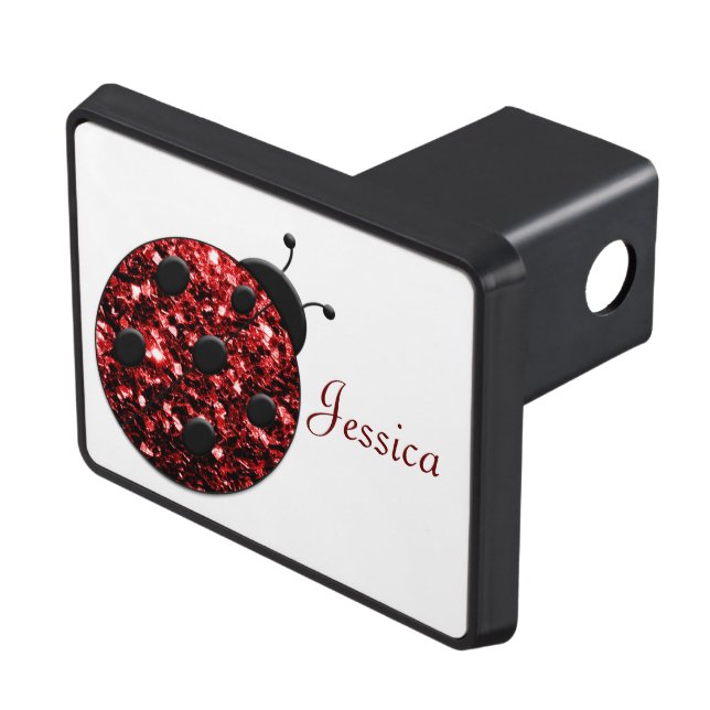 Mörk red ladybug faux glitter sparkles Monogram Dragkroksskydd (Topp Höger)