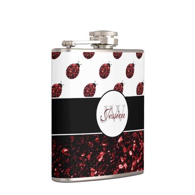 Mörk red ladybug faux glitter sparkles Monogram Fickplunta (Höger)
