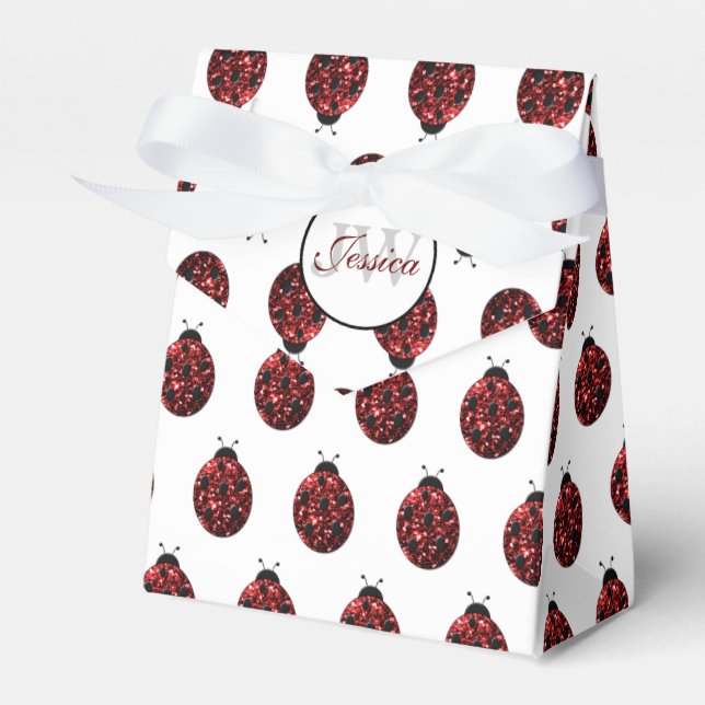 Mörk red ladybug faux glitter sparkles Monogram Presentaskar (Framsidan Sidan)