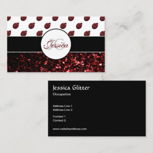Mörk red ladybug faux glitter sparkles Monogram Visitkort