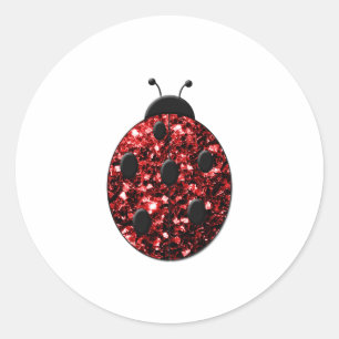 Mörk red ladybug faux glitter sparkles runt klistermärke