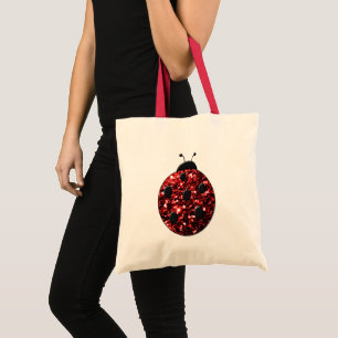 Mörk red ladybug faux glitter sparkles tygkasse
