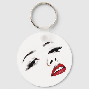 Mörk Red Läppar Womans Ansikte Makeup Art Nyckelring