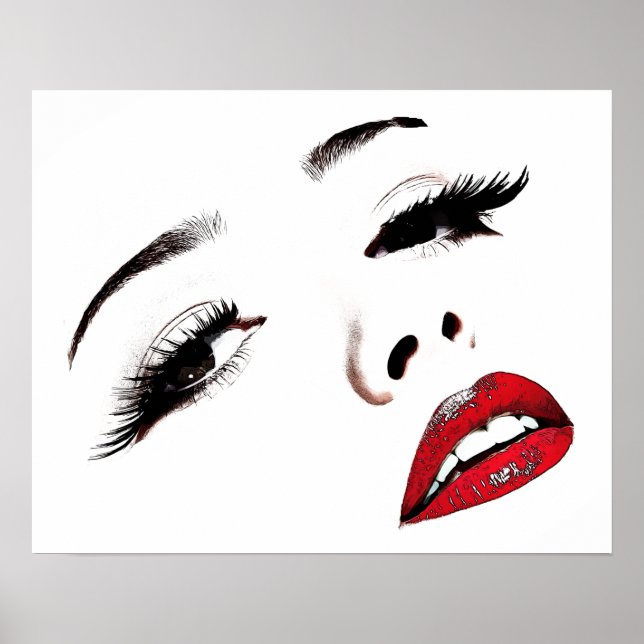 Mörk Red Läppar Womans Ansikte Makeup Art Poster (Framsidan)