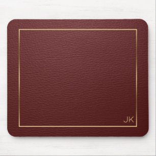 Mörk Red Leather Struktur med Guld Ram Musmatta