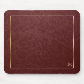Mörk Red Leather Struktur med Guld Ram Musmatta