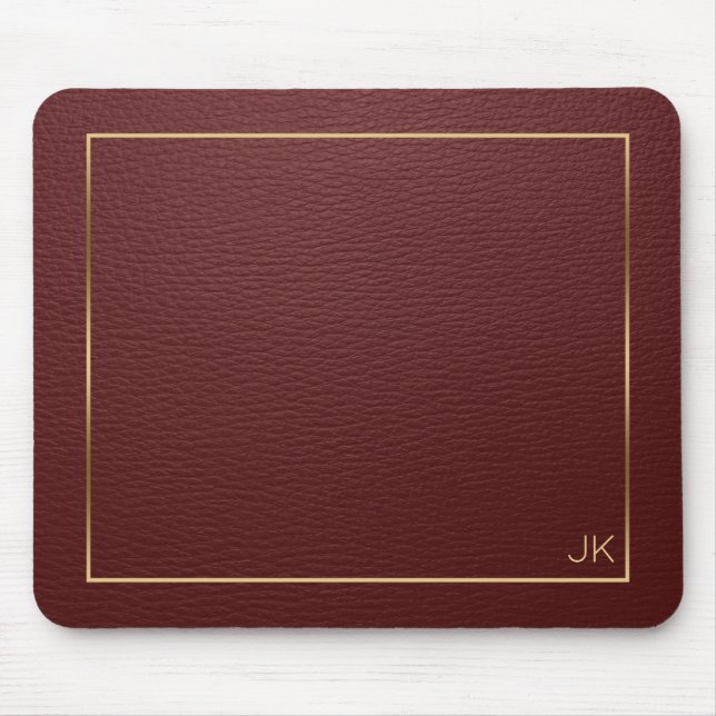 Mörk Red Leather Struktur med Guld Ram Musmatta (Framsidan)