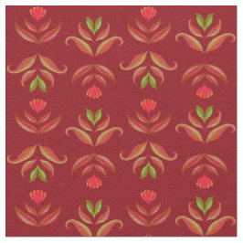Mörk Red Maroon Folk Art Blommigt Rustic jul Tyg