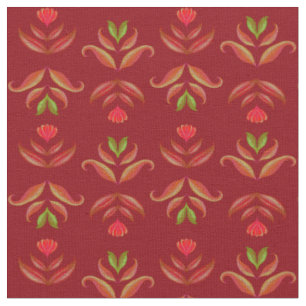 Mörk Red Maroon Folk Art Blommigt Rustic jul Tyg
