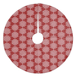 Mörk Red med White Snöflingor Träd Skirt Julgransmatta Fleece