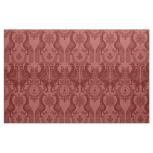 Mörk Red Medieval Peacocks and Dragons Tyg