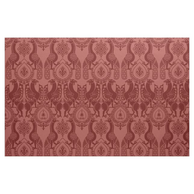 Mörk Red Medieval Peacocks and Dragons Tyg (Fat Quarter)