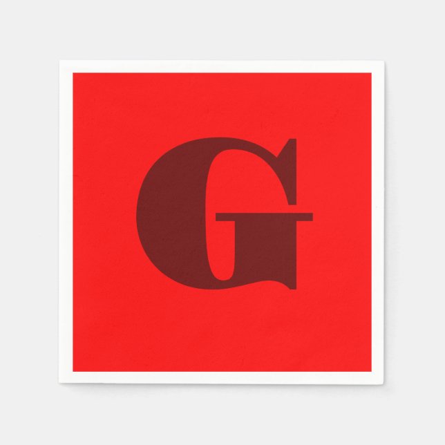 Mörk Red Modern Brev Monogram | Röd Pappersservett (Framsidan)