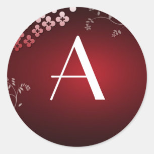 Mörk Red Monogram Runt Klistermärke