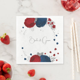 mörk red & navy blåa blommor silver bröllop pappersservett