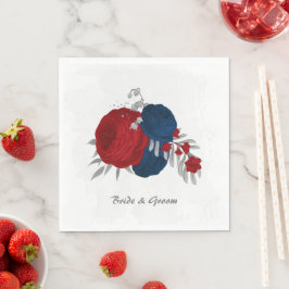 mörk red & navy blåa blommor silver pappersservett