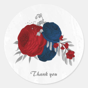 mörk red & navy blåa blommor silver runt klistermärke