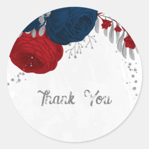 mörk red & navy blåa blommor silver runt klistermärke