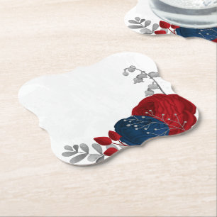 mörk red & navy blåa blommor silver underlägg papper