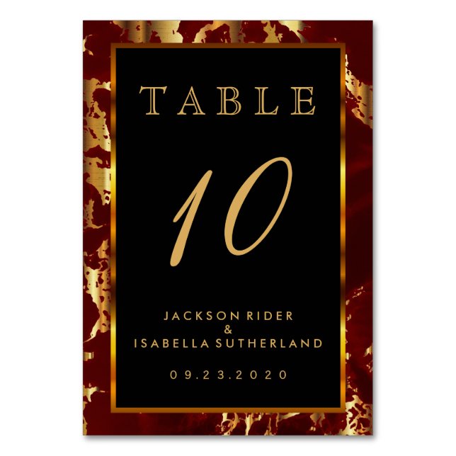 Mörk Red och Guld Marble - Bordsnummer (Framsidan)