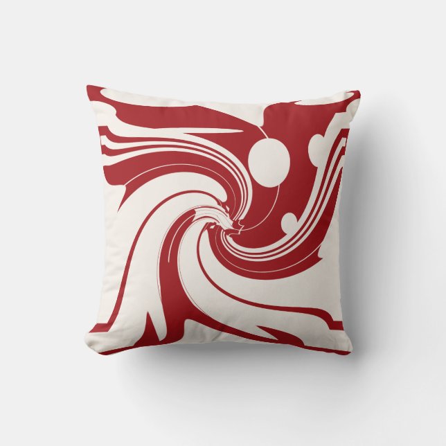 Mörk Red on Off White Swirling Modern Art Abstrakt Kudde (Framsida)