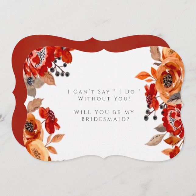 Mörk Red Orange Blommigt blir min bridesaid Inbjudningar (Fram/baksida)