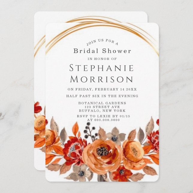 Mörk Red Orange Blommigt Geometric Möhippa Inbjudningar (Fram/baksida)