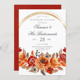 Mörk Red Orange Blommigt Guld Bridesmaids Luncheon Inbjudningar