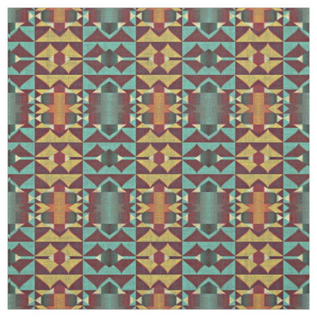 Mörk Red Orange Teal Turcos Grönt Ethnic look Tyg (Provkarta)