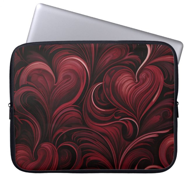 MÖRK RED ORNATE VALENTINE HEARTS LAPTOP FODRAL (Framsidan)