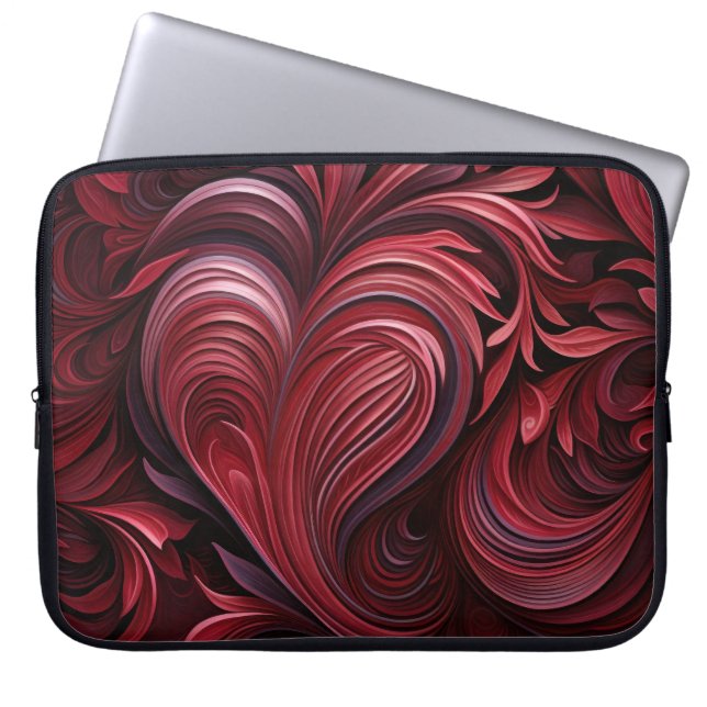 MÖRK RED ORNATE VALENTINE HEARTS LAPTOP FODRAL (Framsidan)