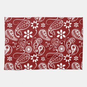 Mörk Red Paisley; Blommigt Kökshandduk