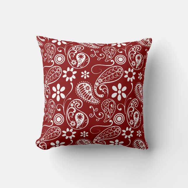 Mörk Red Paisley; Blommigt Kudde (Framsida)